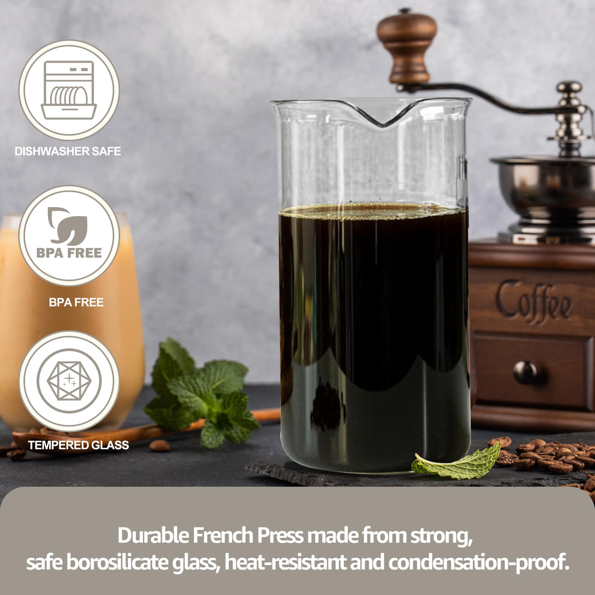 Glass French Press Replacement, 34 Ounce, Dishwasher Safe Q64340