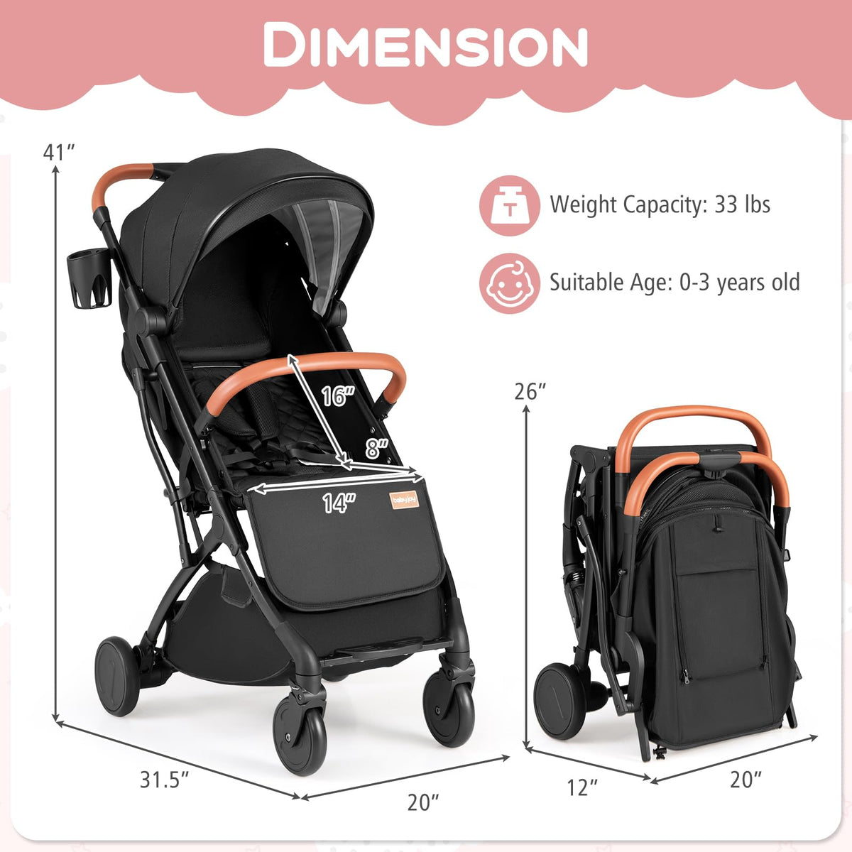 Lightweight Compact Stroller with One-Hand Fold and Canopy Z793294