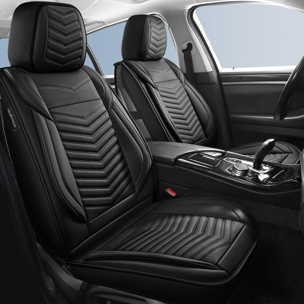 Black Nappa Leather Car Seat Covers Full Set E917028