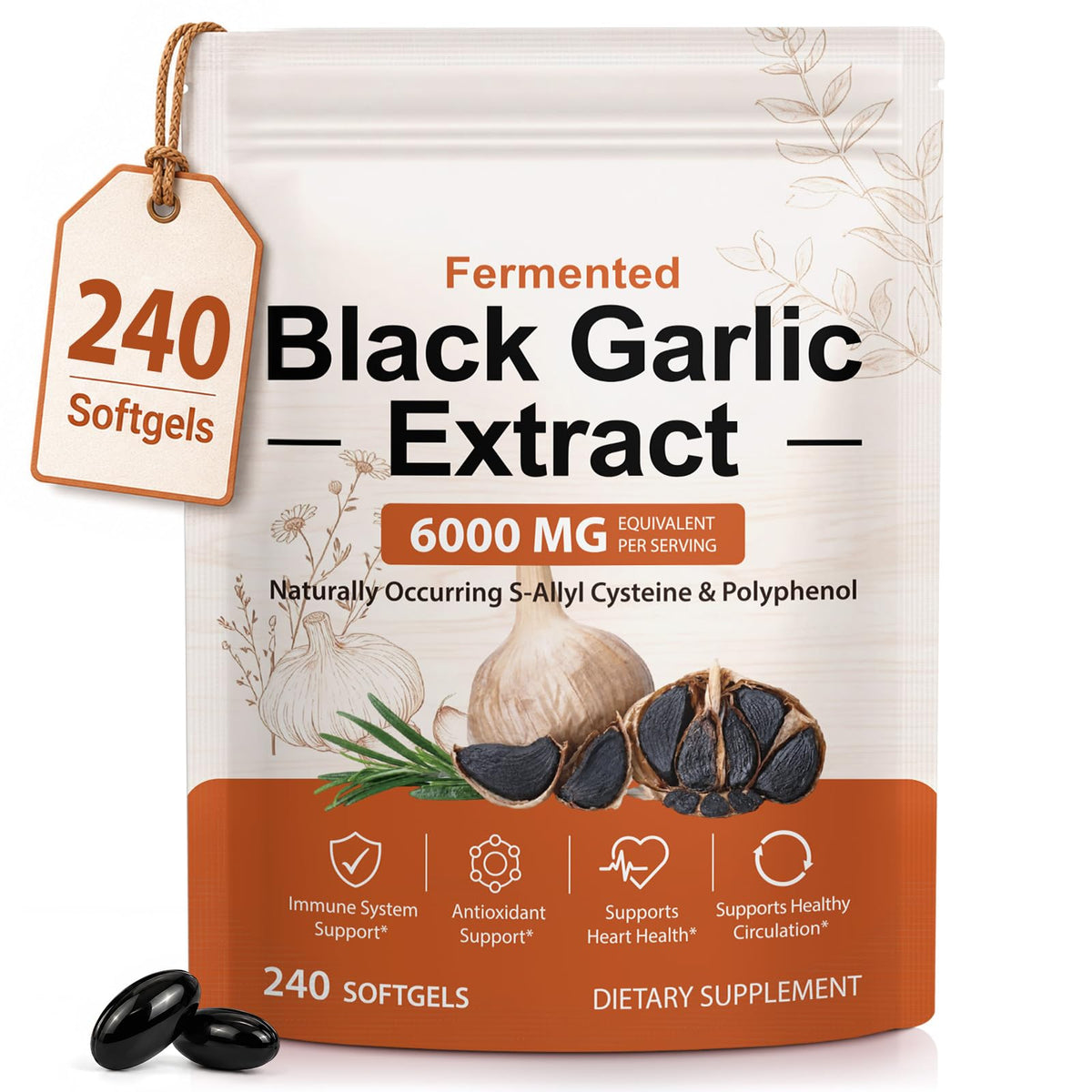 Black Garlic Capsules 6000mg 240 Softgels H247610