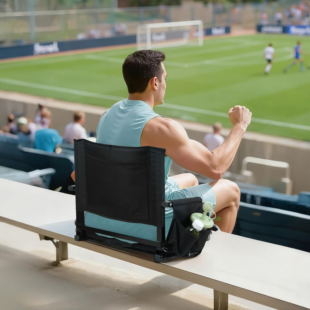 2 Pcs Black Stadium Seats with Back Support and Cushion J689089