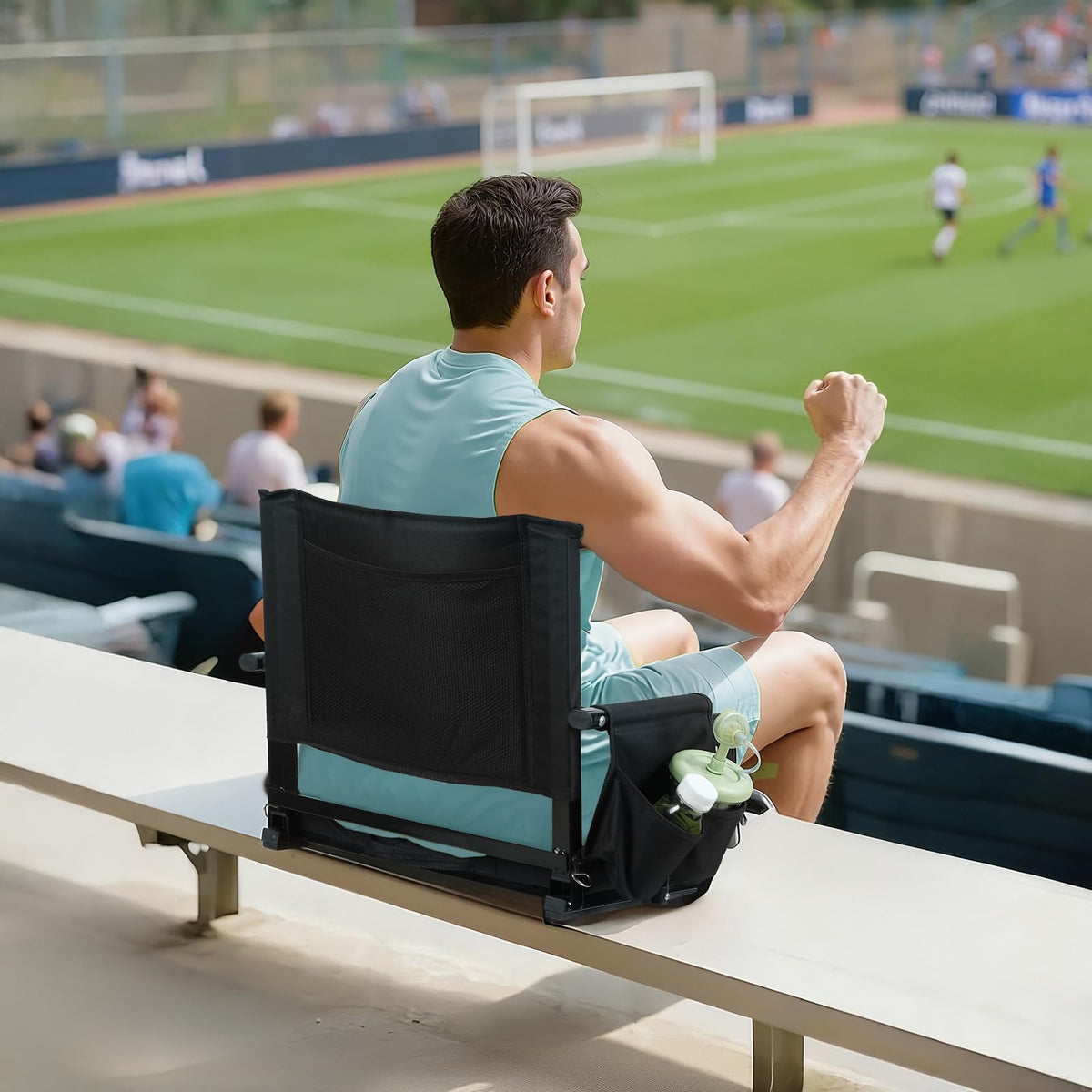 2 Pcs Black Stadium Seats with Back Support and Cushion J689089