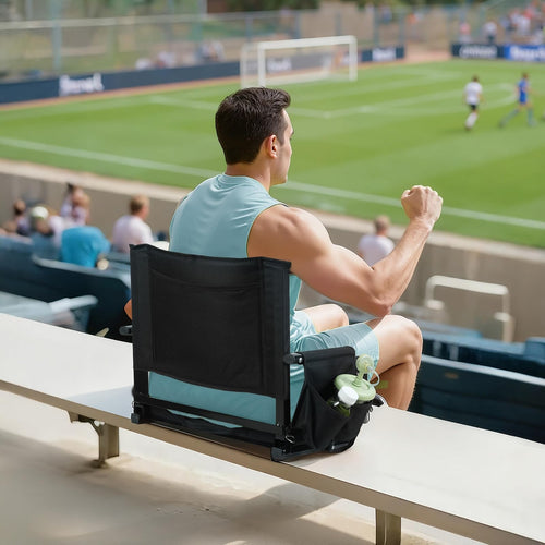2 Pcs Black Stadium Seats with Back Support and Cushion J689089