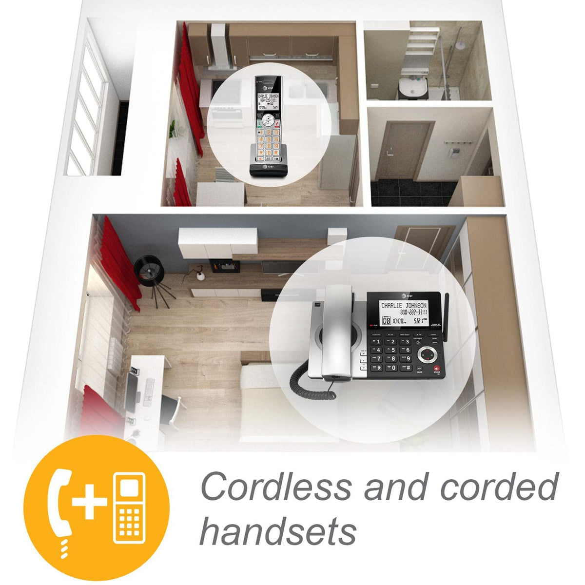 2-Handset Corded/Cordless Phone with Answering Machine D345023