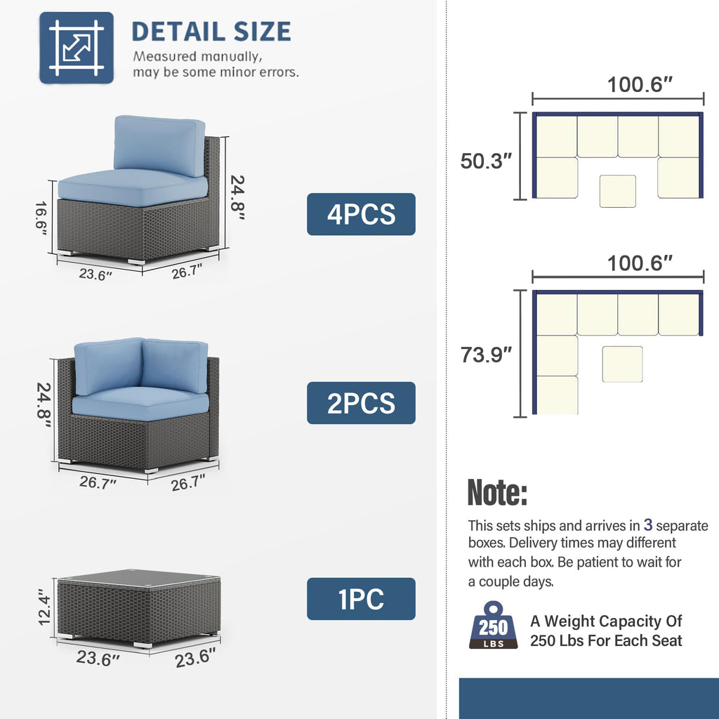 7-Piece All-Weather Wicker Patio Sofa Set with Glass Coffee Table Z6811