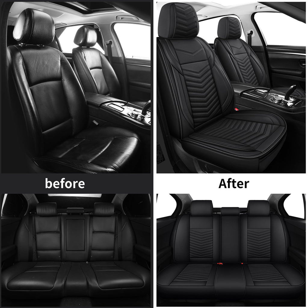Black Nappa Leather Car Seat Covers Full Set E917028