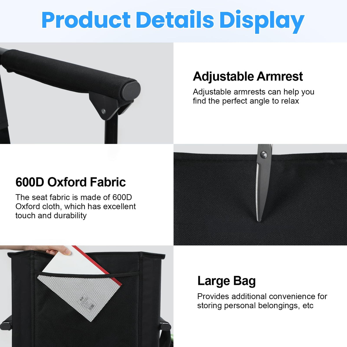 2 Pcs Black Stadium Seats with Back Support and Cushion J689089