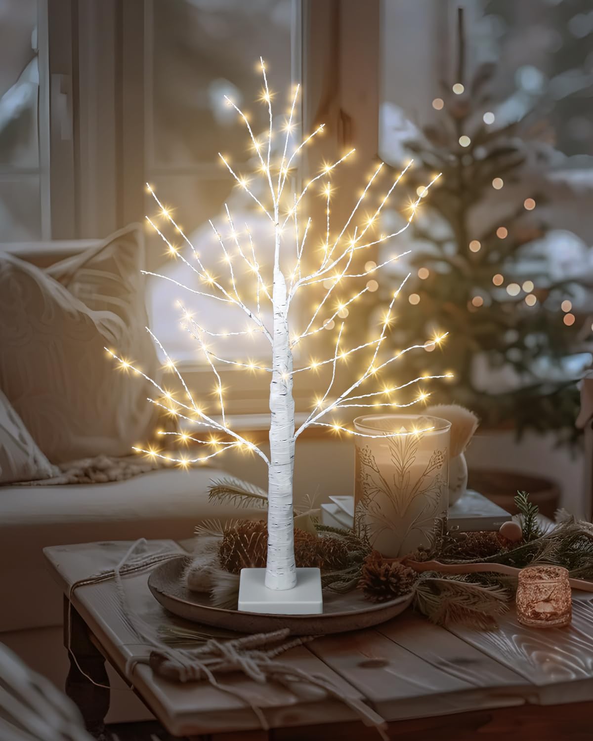 24 Inch Artificial Lighted Birch Tree with 144 LED Lights L398