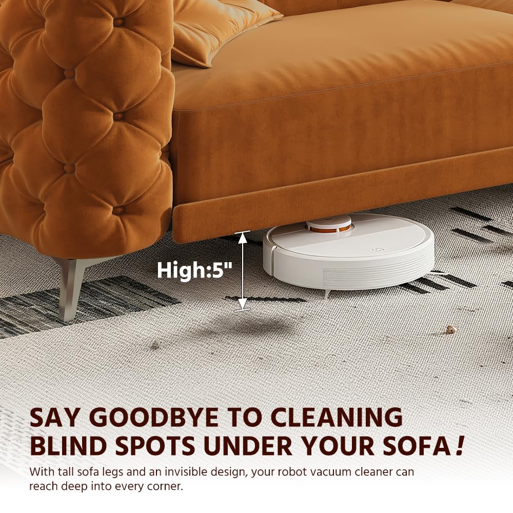 Orange Velvet Convertible Sleeper Sofa with Ottoman L640588