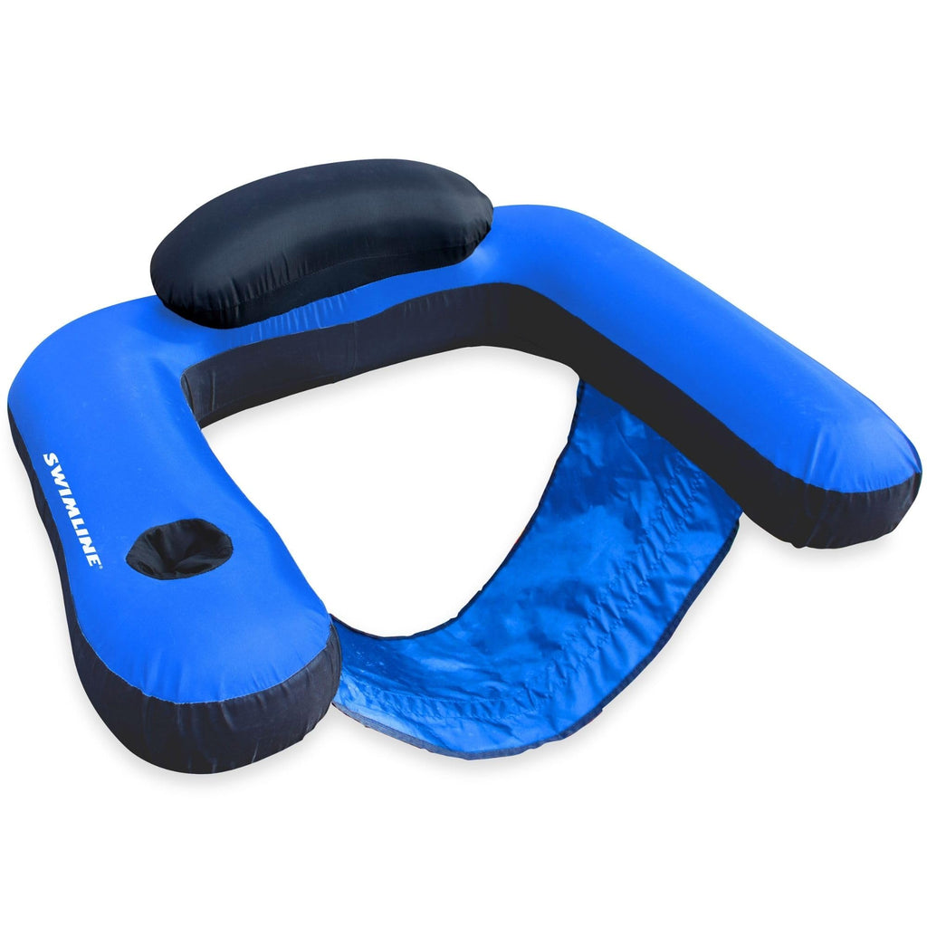 Fabric Covered Inflatable Pool Lounger with Cup Holder Y528
