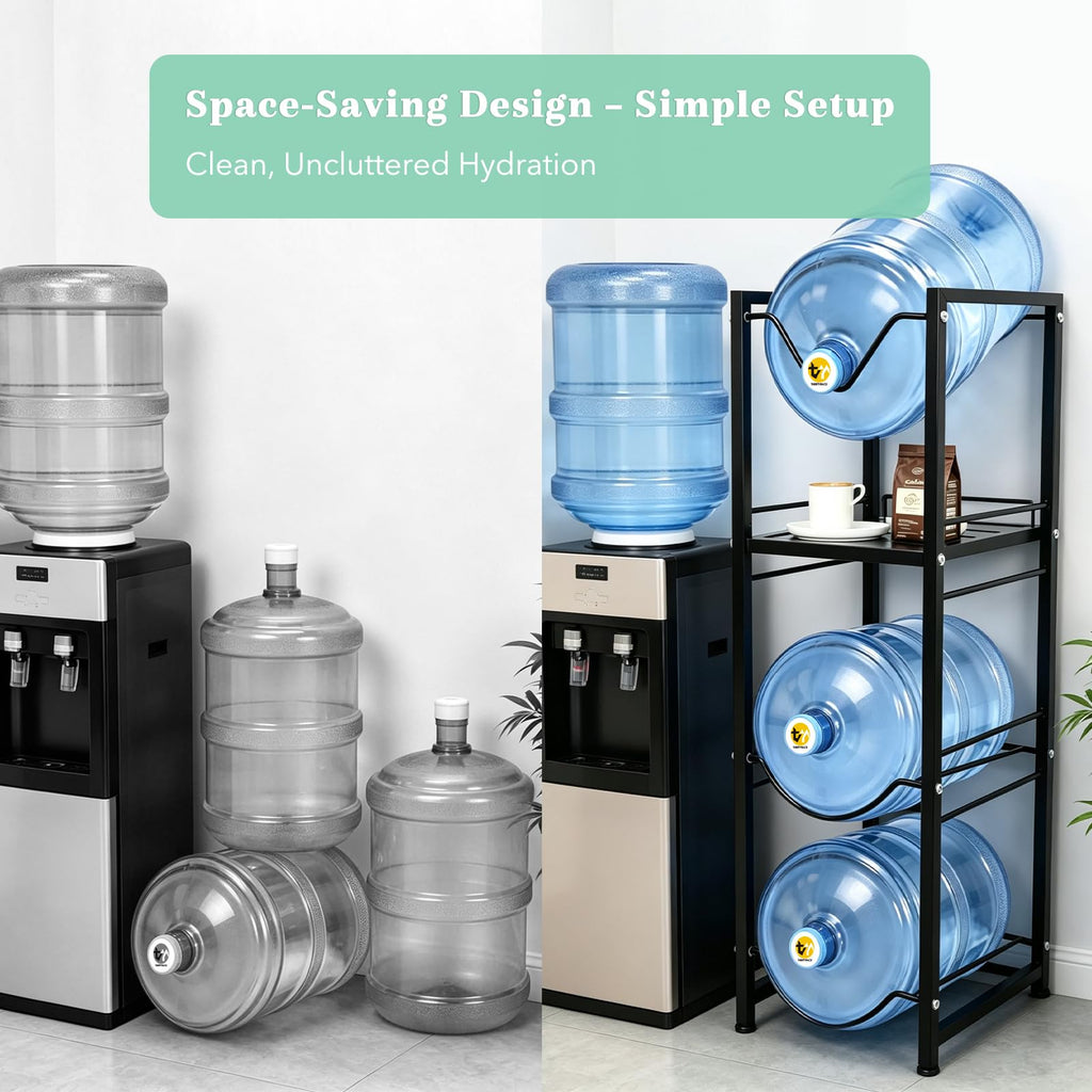 5 Gallon Water Jug Holder with 3-Tier Storage Shelves Black G2712
