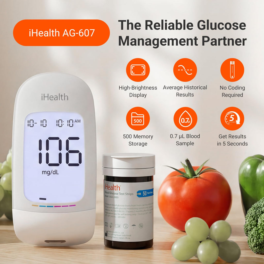 Blood Glucose Monitor Kit, 100 Strips & Lancets D7324