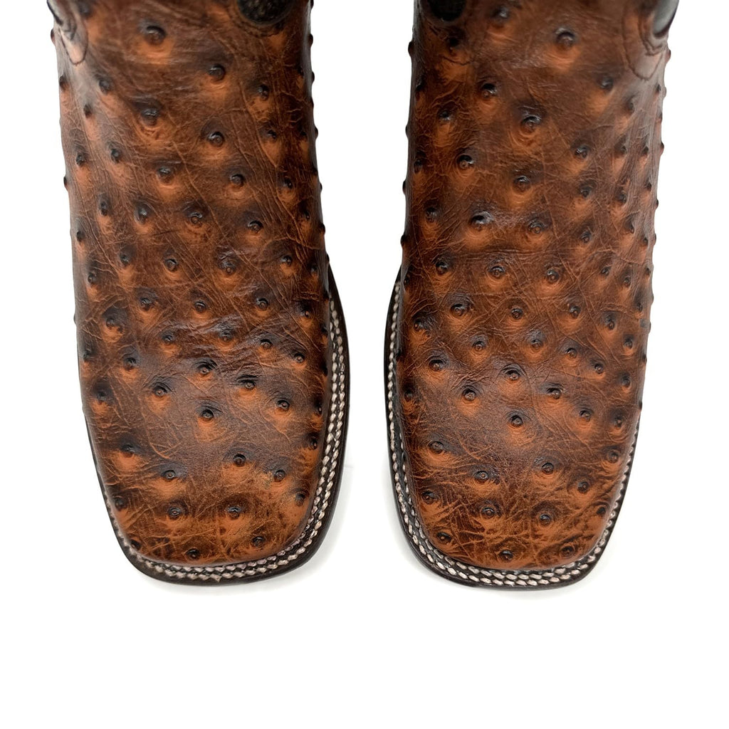 Leather Ostrich Quill Print Square Toe Western Cowboy Boot V5039