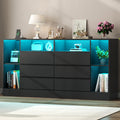 Black 6 Drawer Dresser with Open Storage Cubbies V362