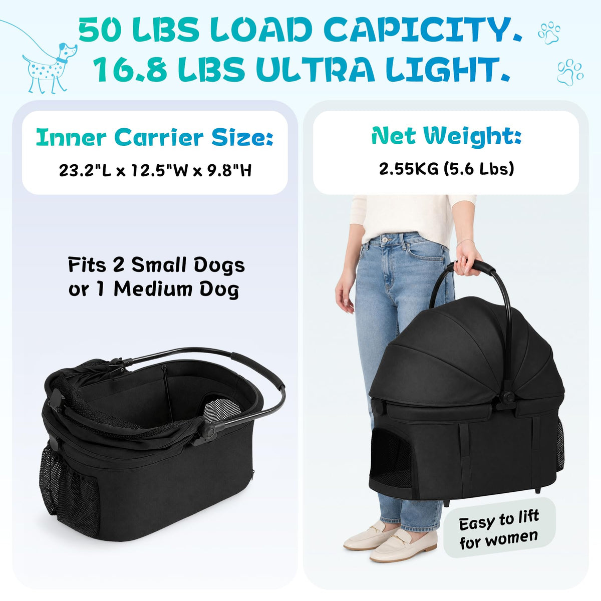 3-in-1 Pet Stroller Black W21696