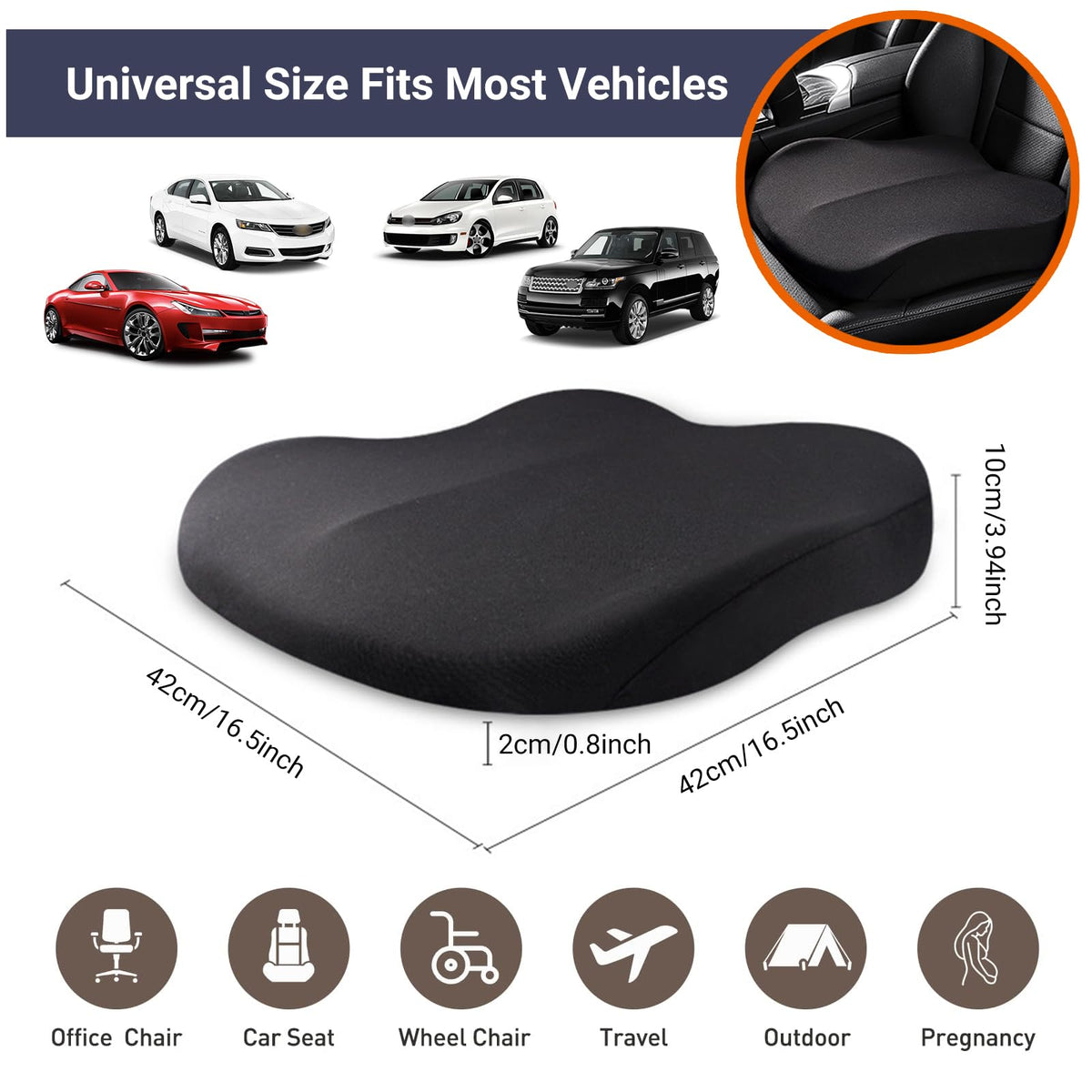 Black Memory Foam Car Seat Cushion P83948