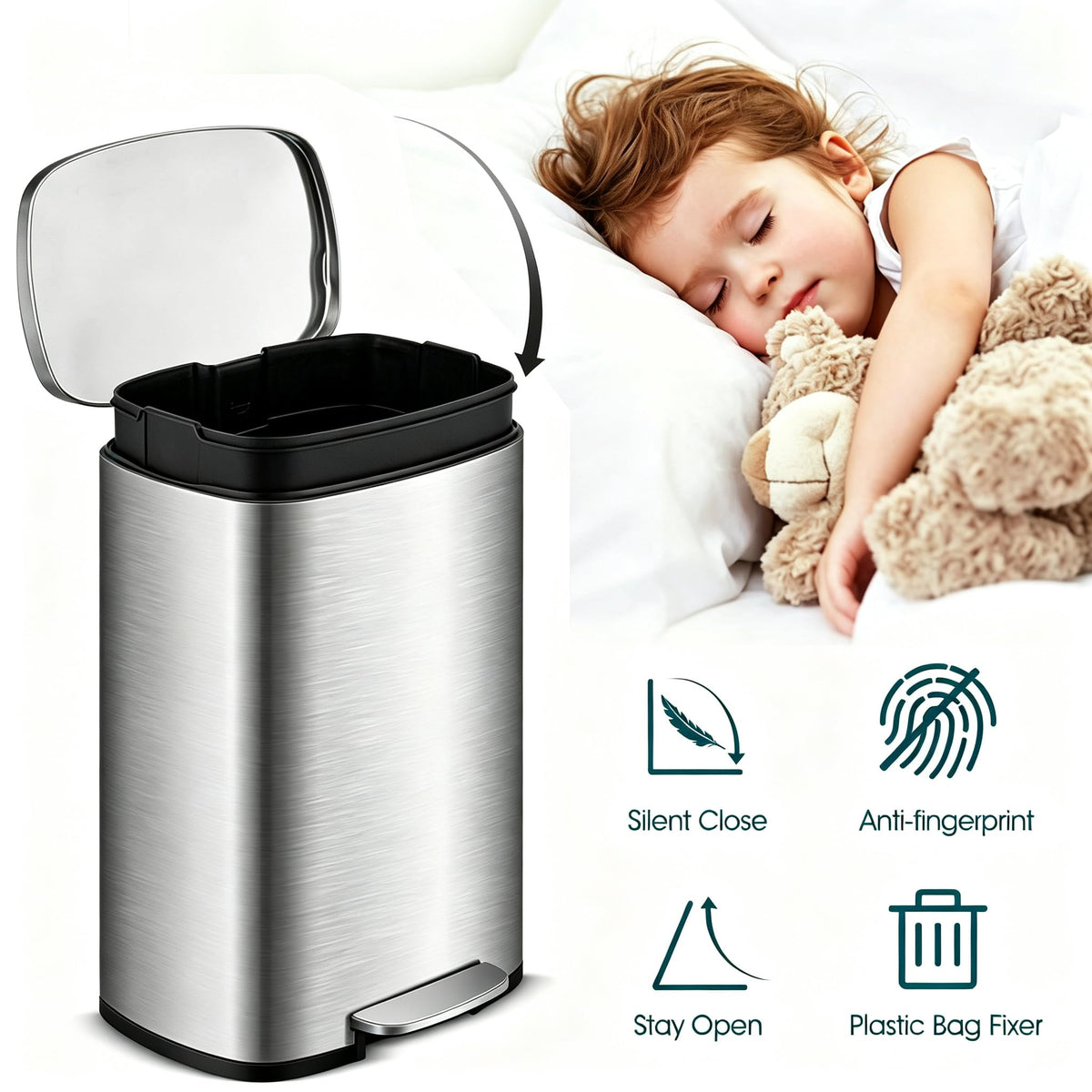 13 Gallon Stainless Steel Step Trash Can I537