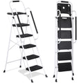 5 Step White Foldable Steel Step Stool with Handrail S15194