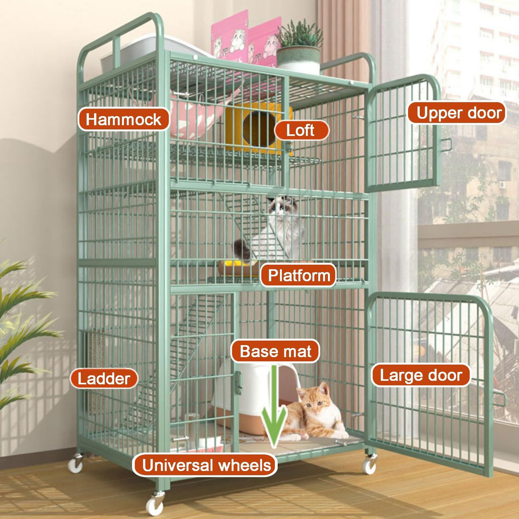 4-Tier Metal Wire Cat Cage with Wheels H3131
