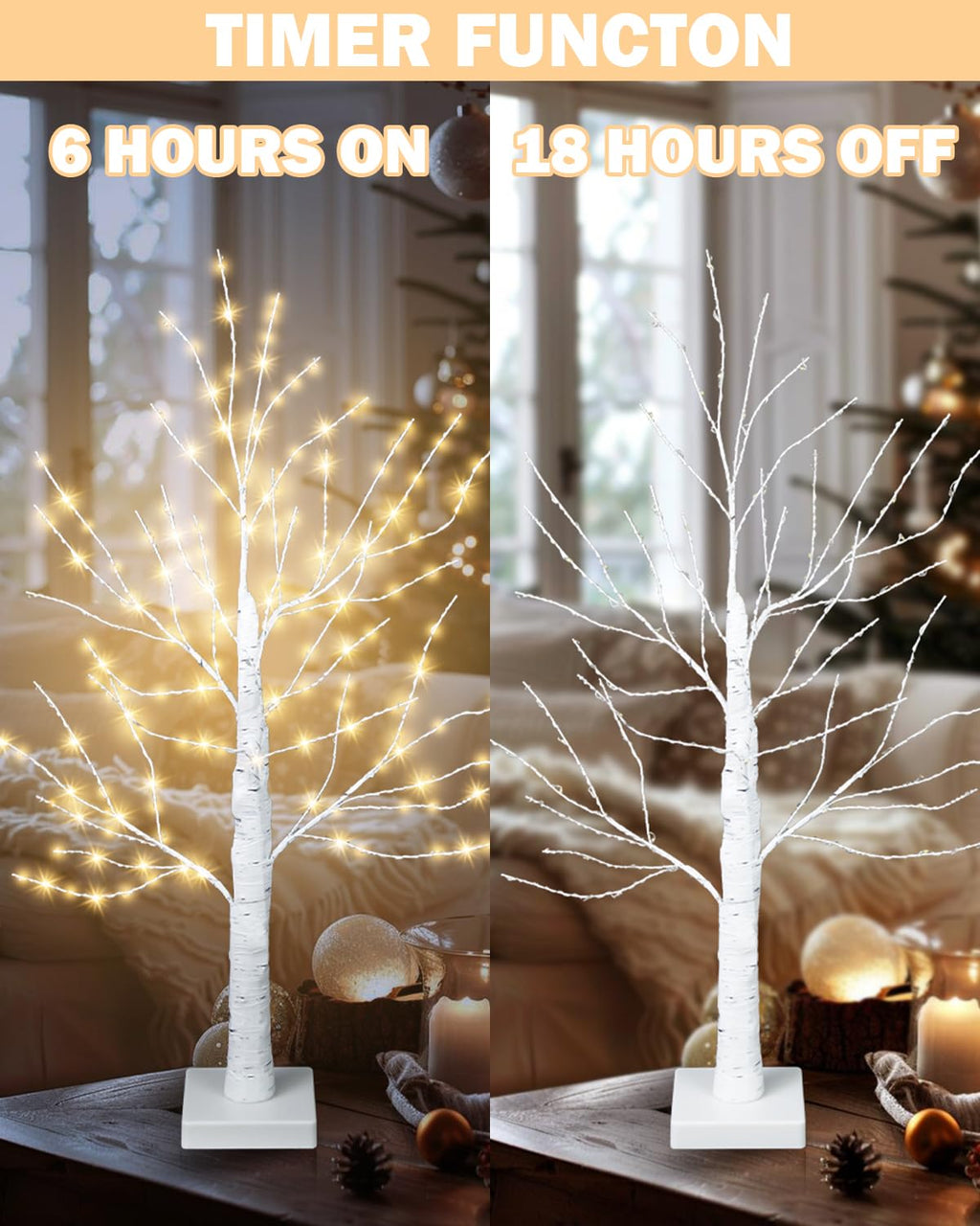 24 Inch Artificial Lighted Birch Tree with 144 LED Lights L398