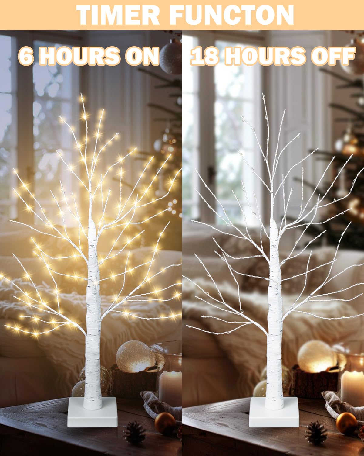 24 Inch Artificial Lighted Birch Tree with 144 LED Lights L398