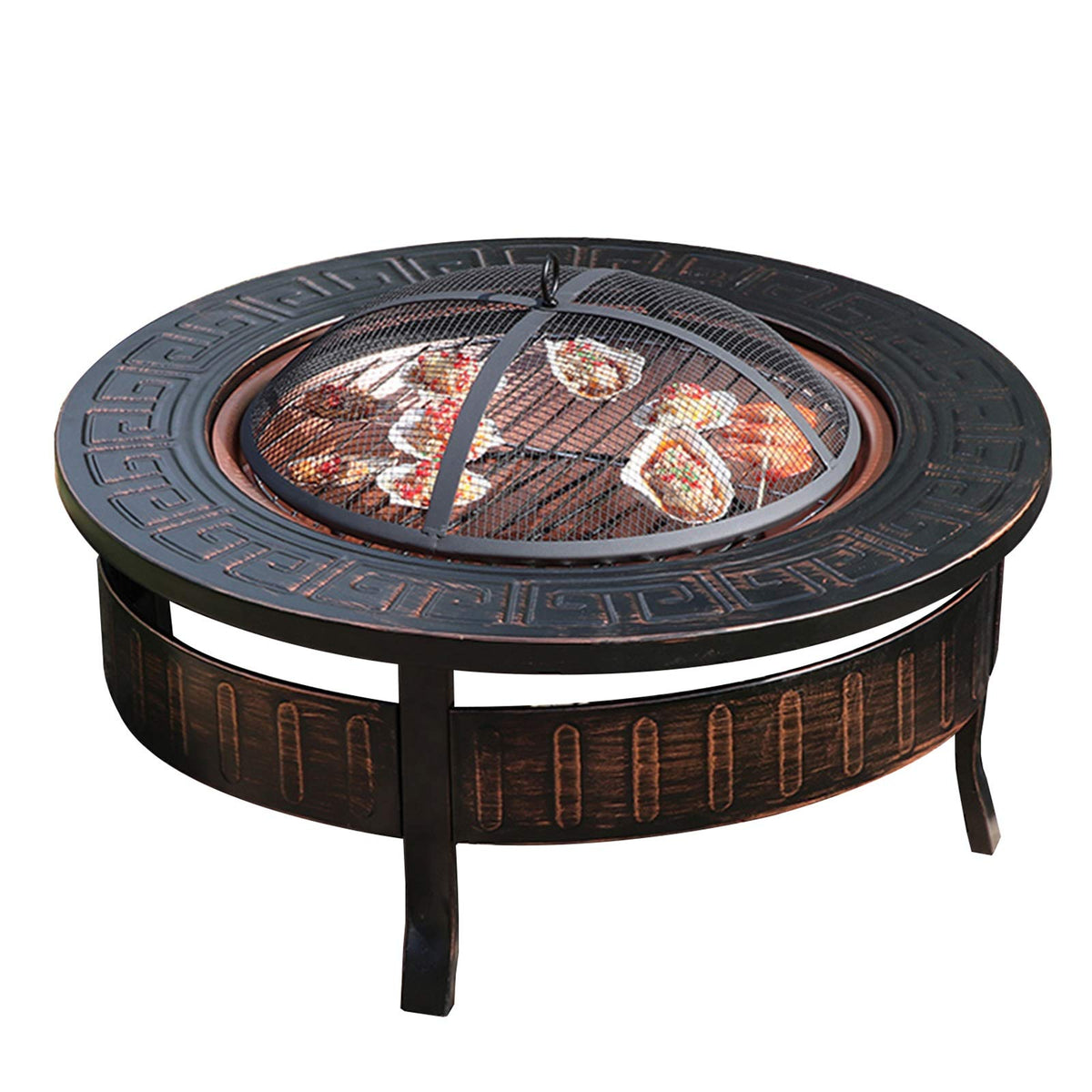 Wood-Burning Fire Pit Bowl with Spark Screen T587