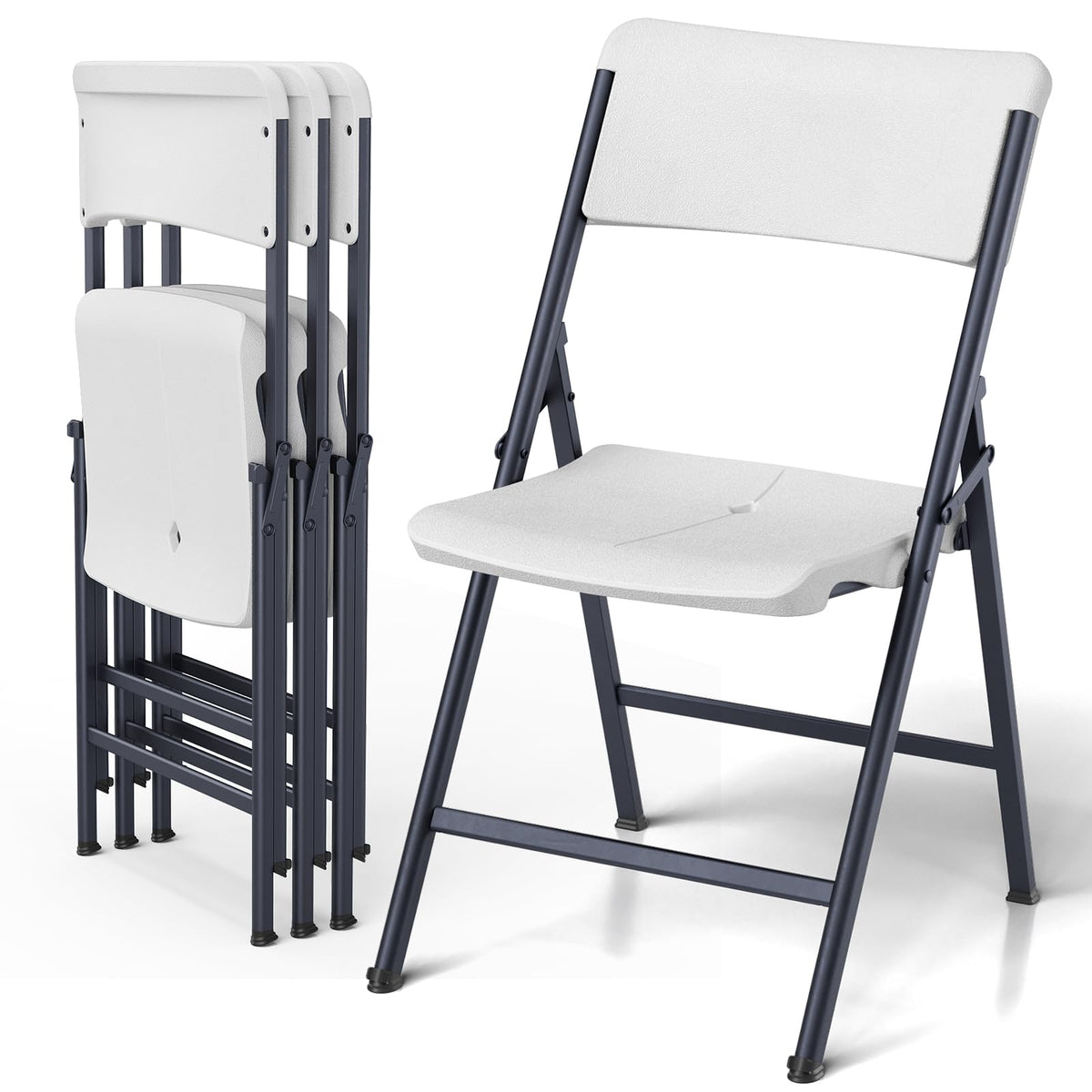 White 4 Pack Plastic Folding Chairs with Metal Frame U54902