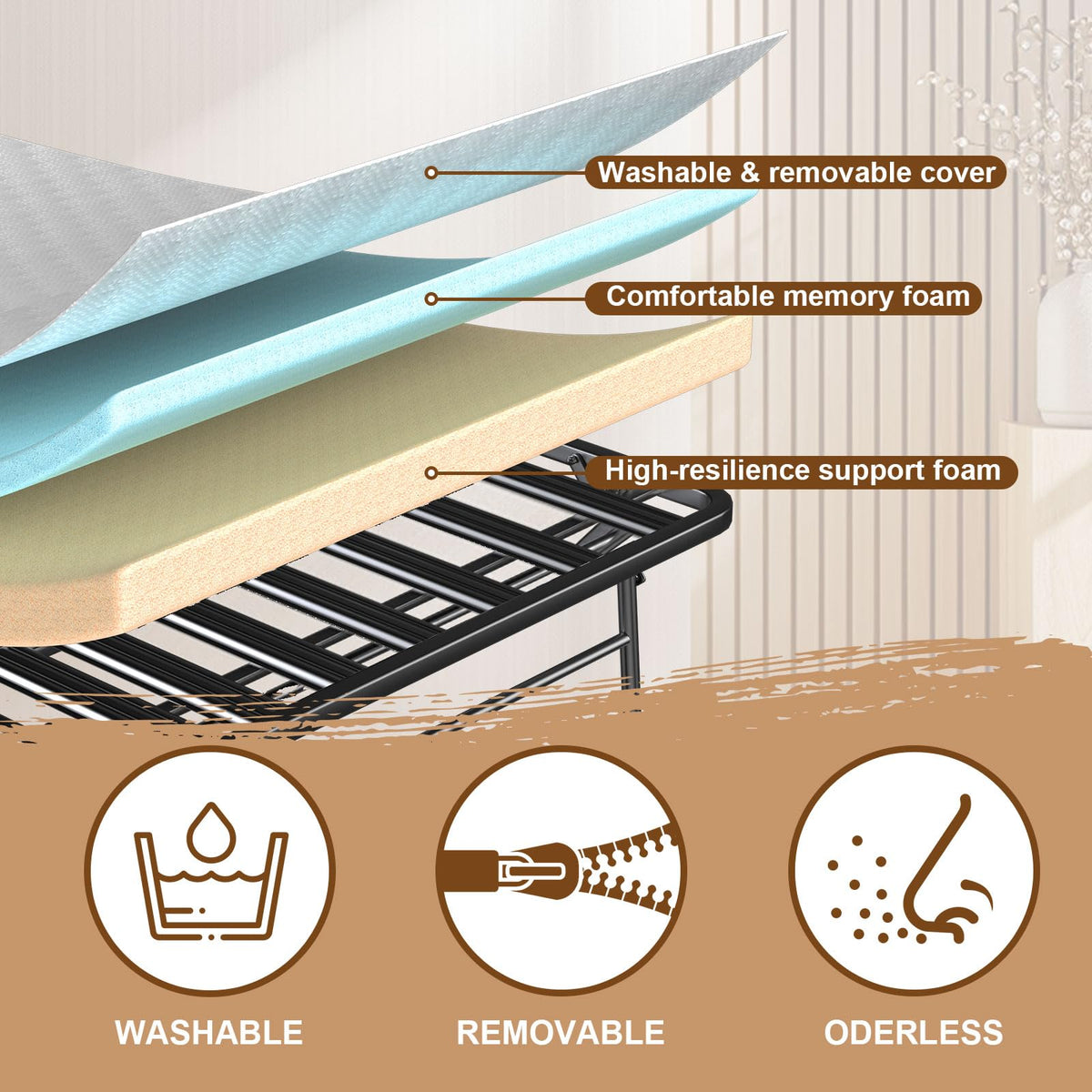 Folding Bed with Memory Mattress 75" x 38" Twin N933