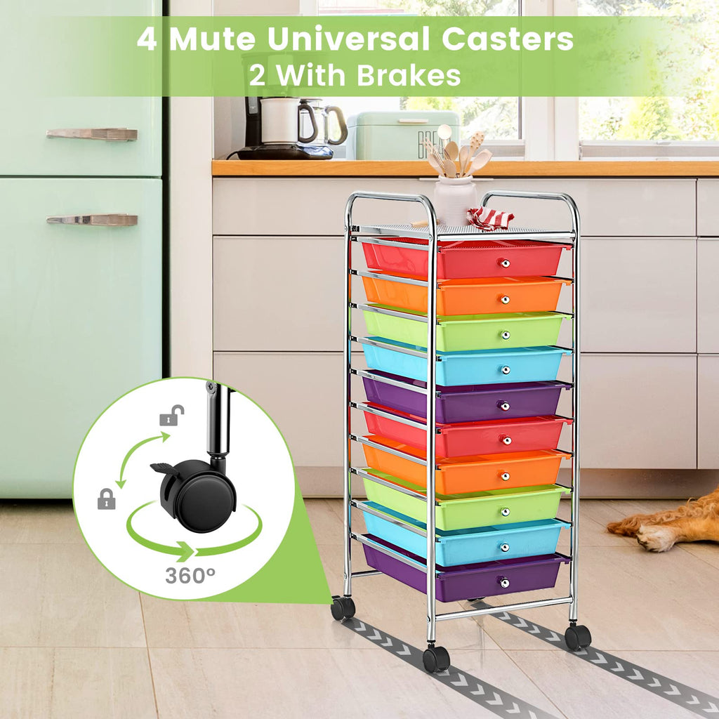 10 Drawer Rolling Storage Cart with Steel Frame Z34815