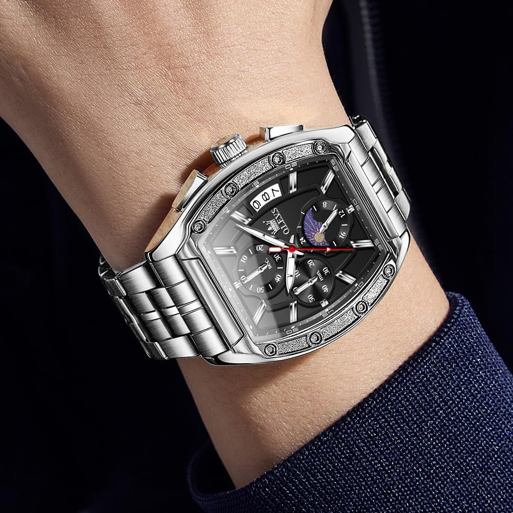 Men Big Square Face Chronograph Stainless Steel Dress Watch A455714