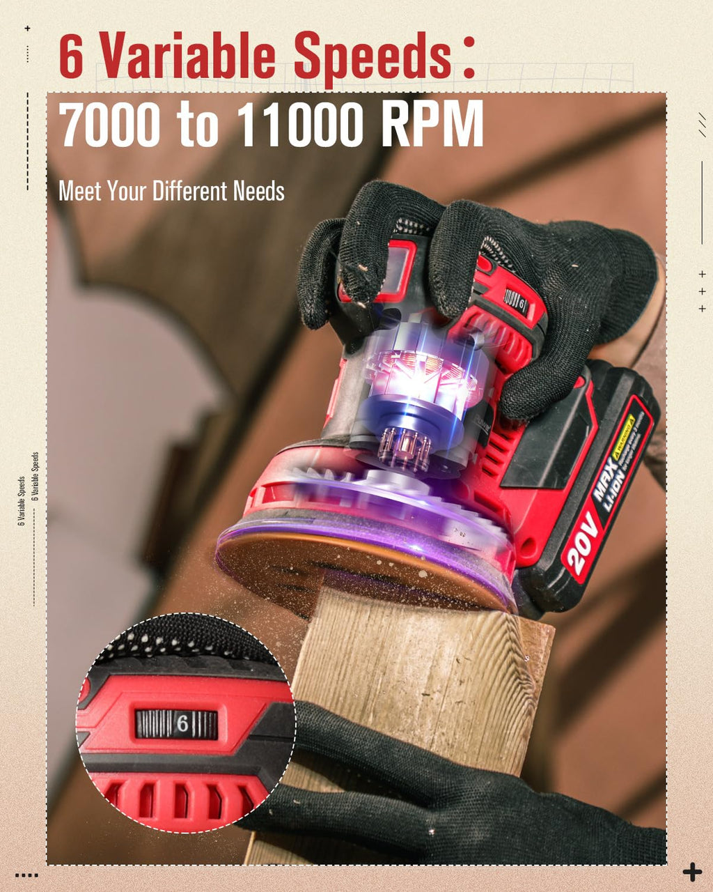 20V Cordless Random Orbital Sander 5” W16951