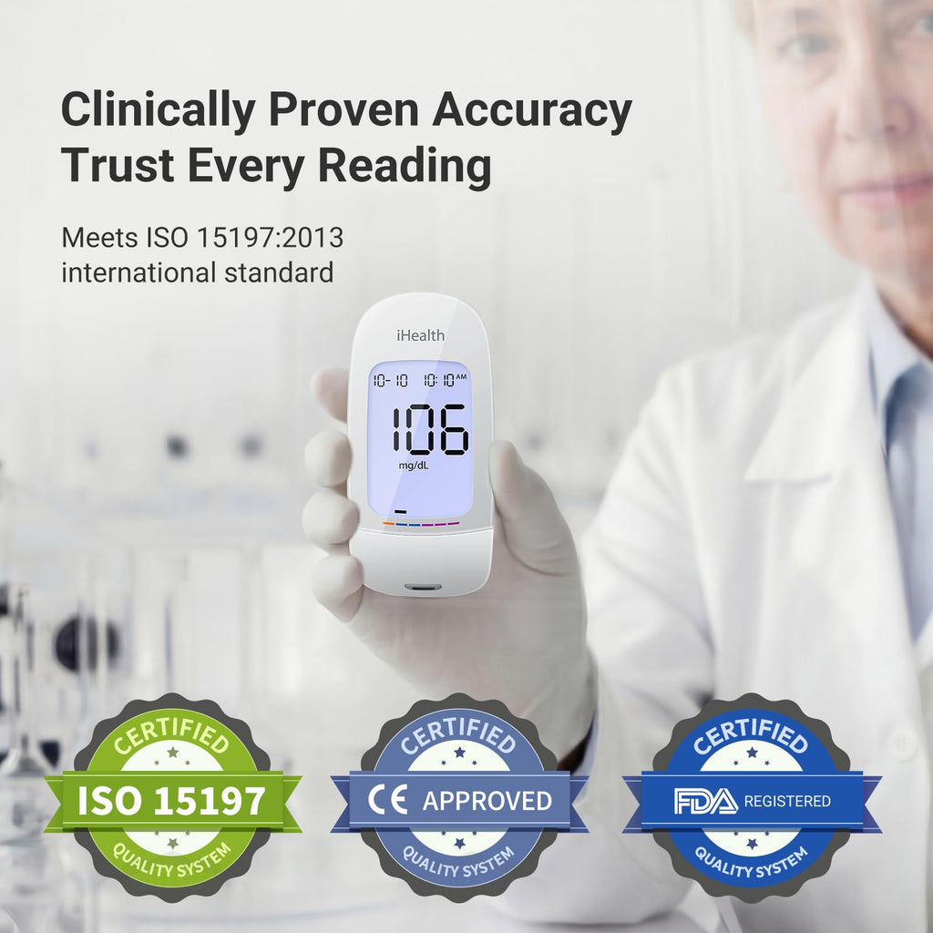 Blood Glucose Monitor Kit, 100 Strips & Lancets D7324