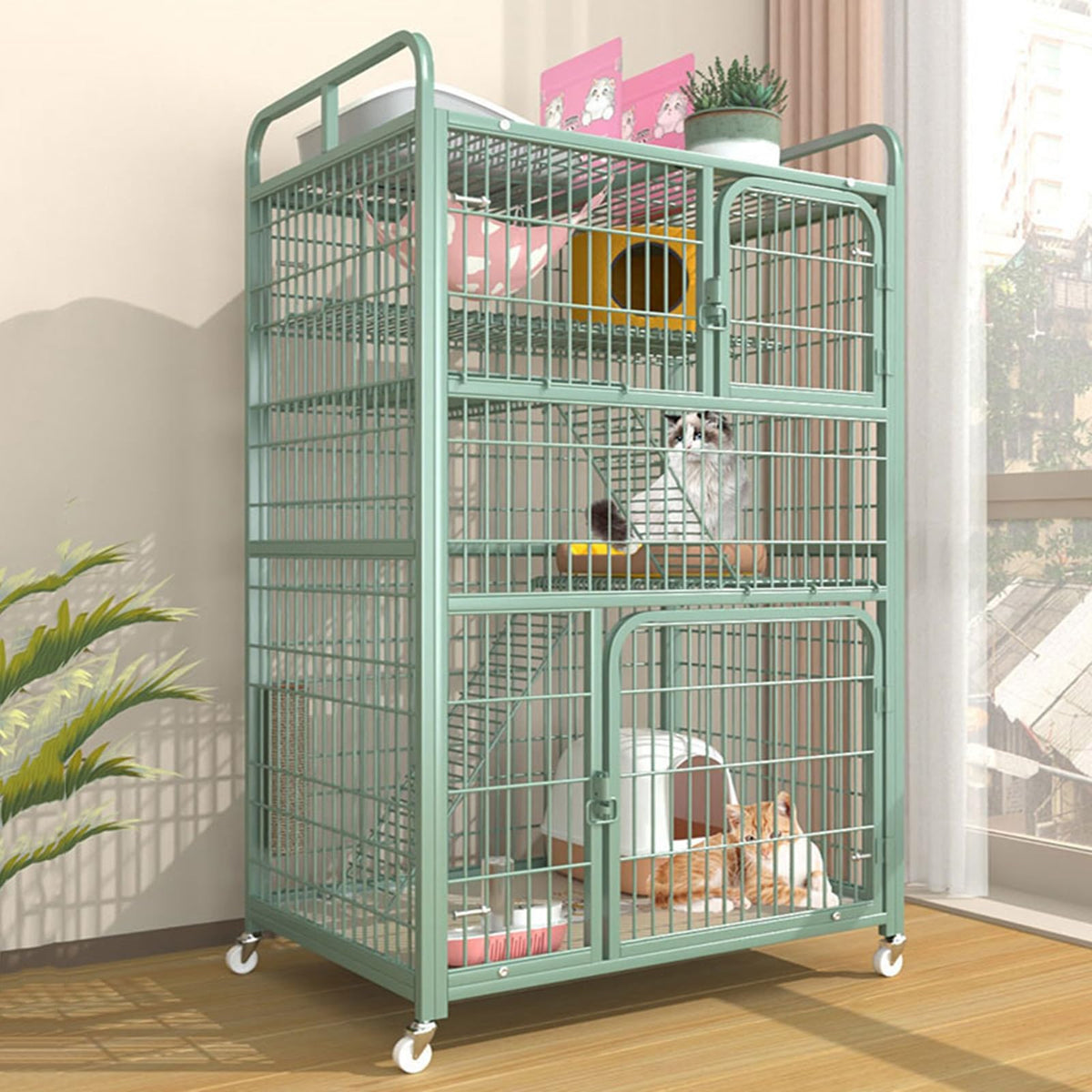 4-Tier Metal Wire Cat Cage with Wheels H3131