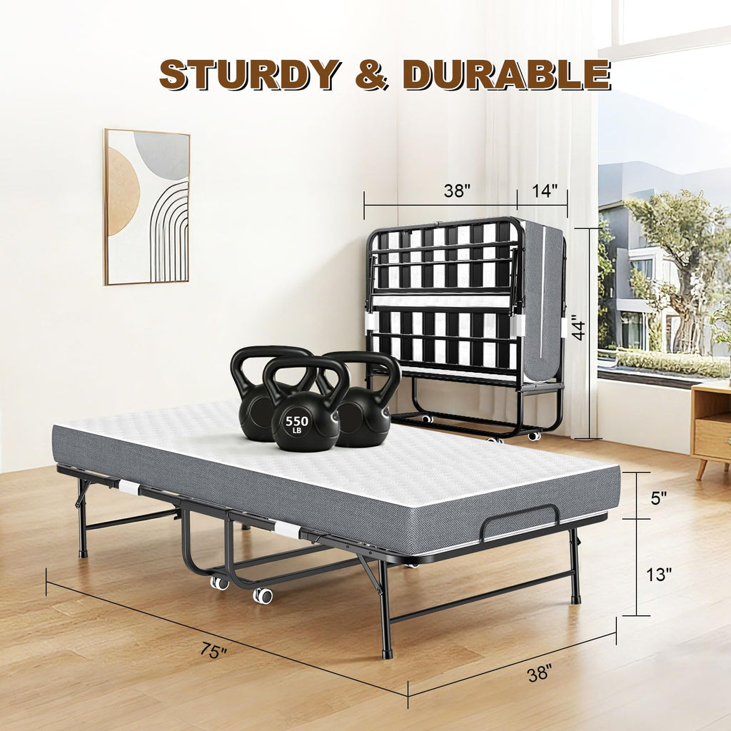 Folding Bed with Memory Mattress 75" x 38" Twin N933
