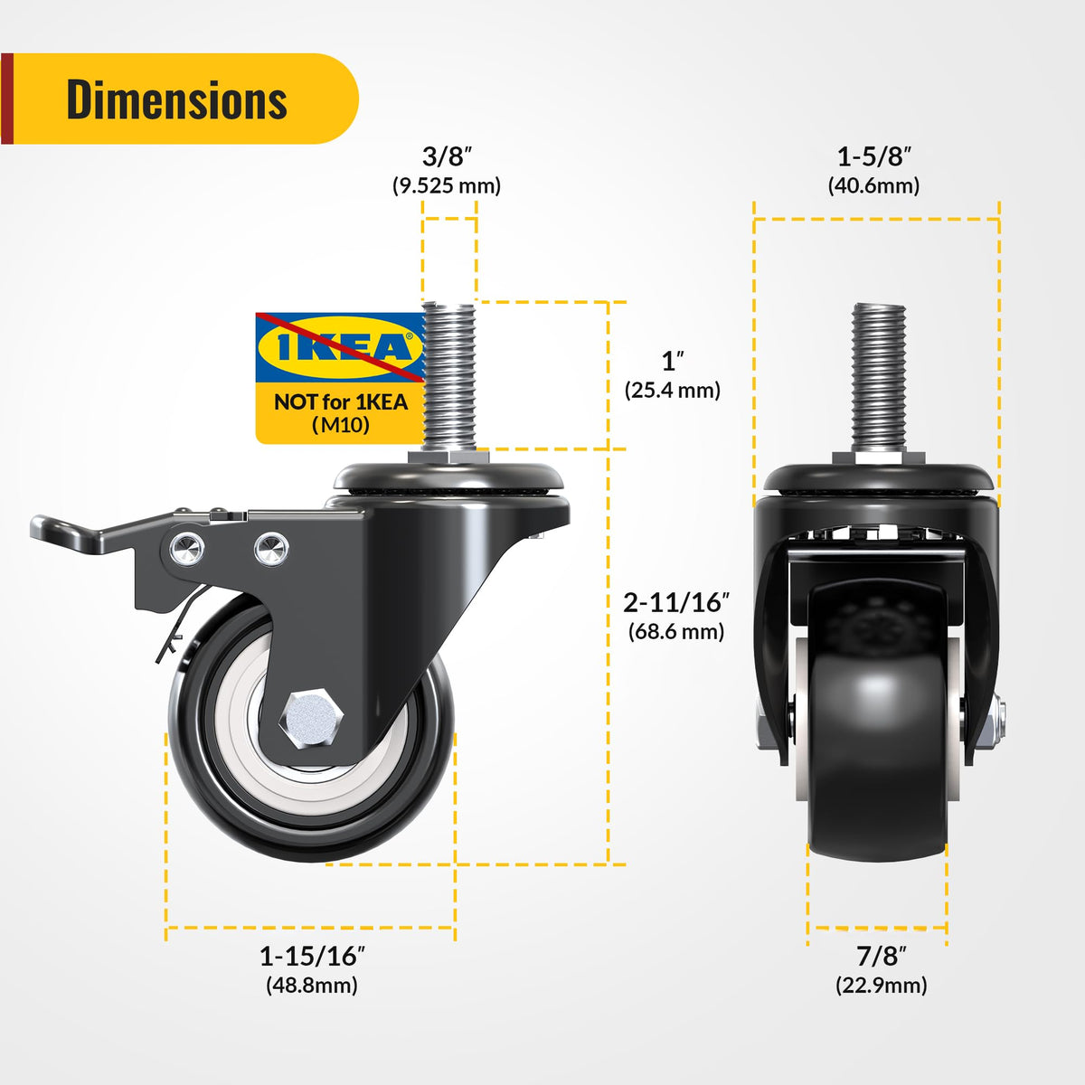 2 inch Total Locking Stem Caster Wheels Set of 4 Black U90012