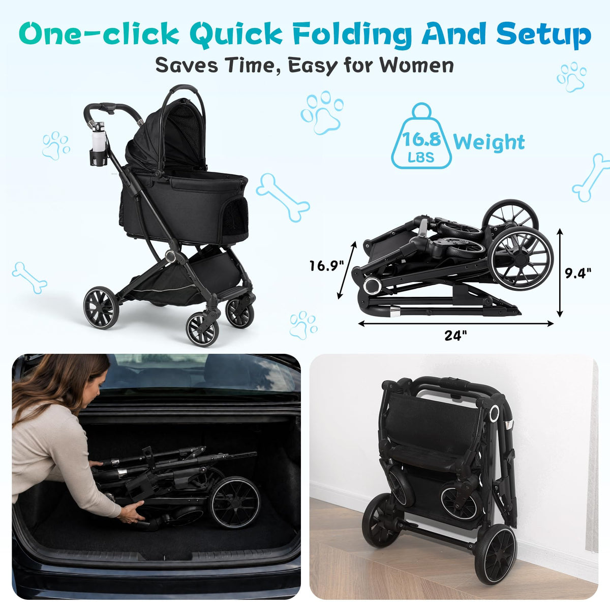 3-in-1 Pet Stroller Black W21696
