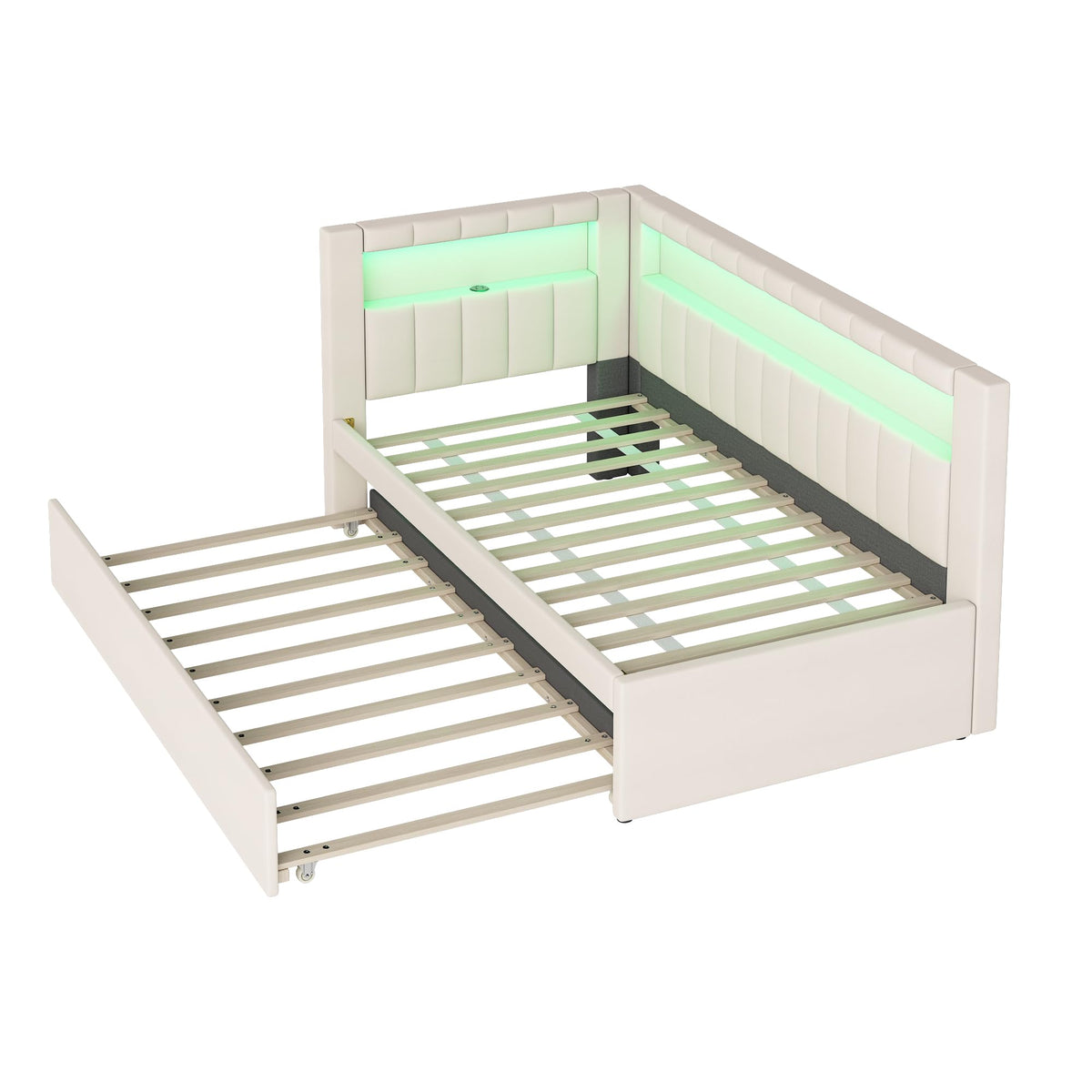 White Twin Size Upholstered Daybed with Trundle and USB Ports C4176