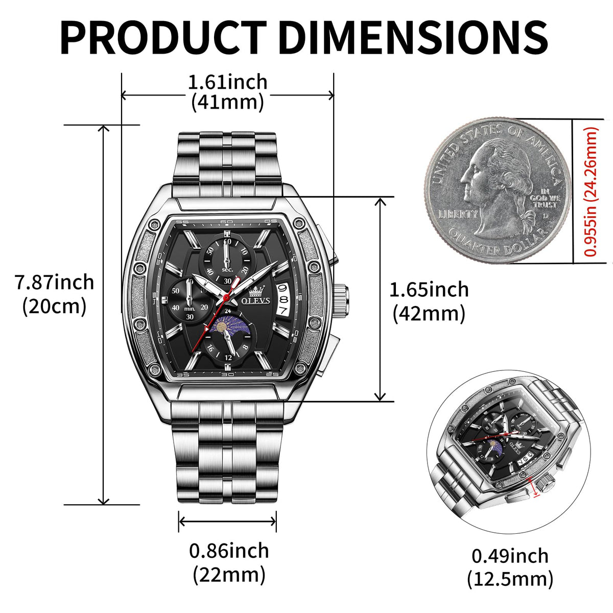 Men Big Square Face Chronograph Stainless Steel Dress Watch A455714