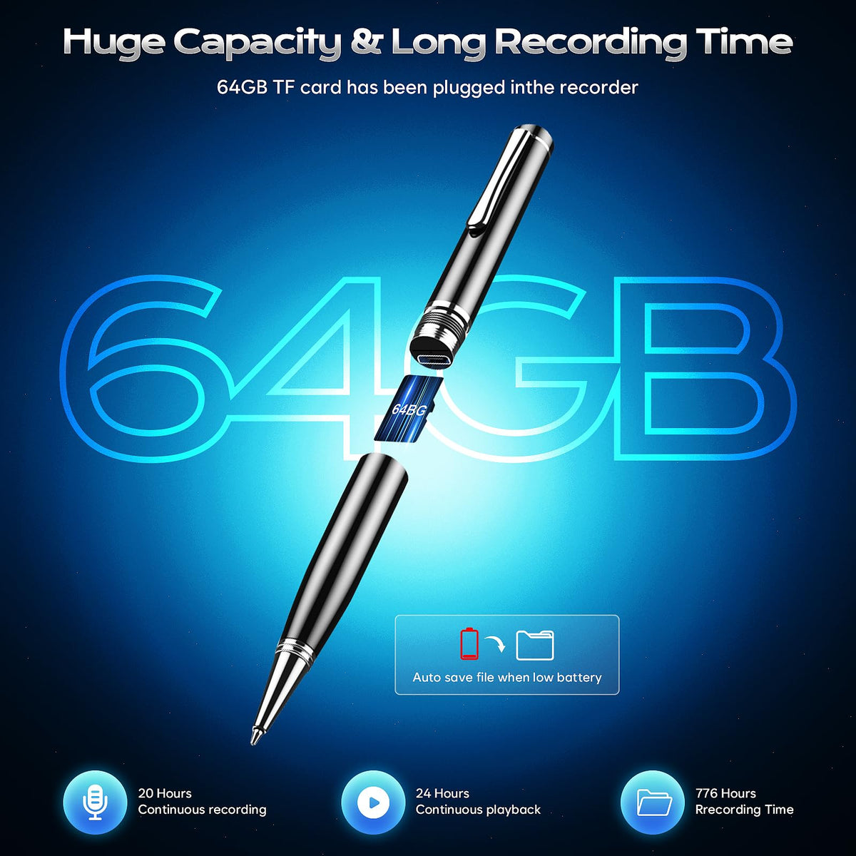 64GB Digital Voice Recorder V744