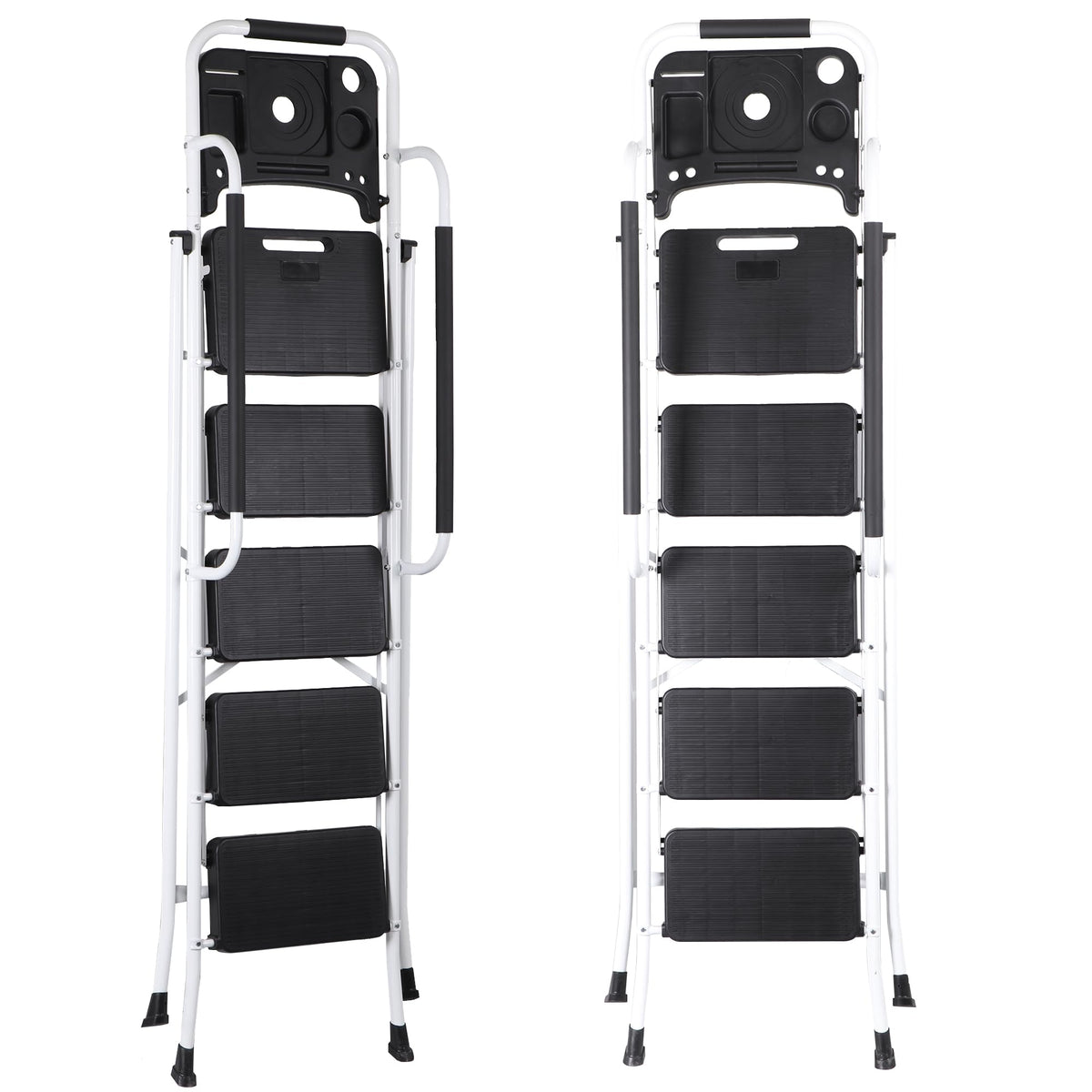 5 Step White Foldable Steel Step Stool with Handrail S15194