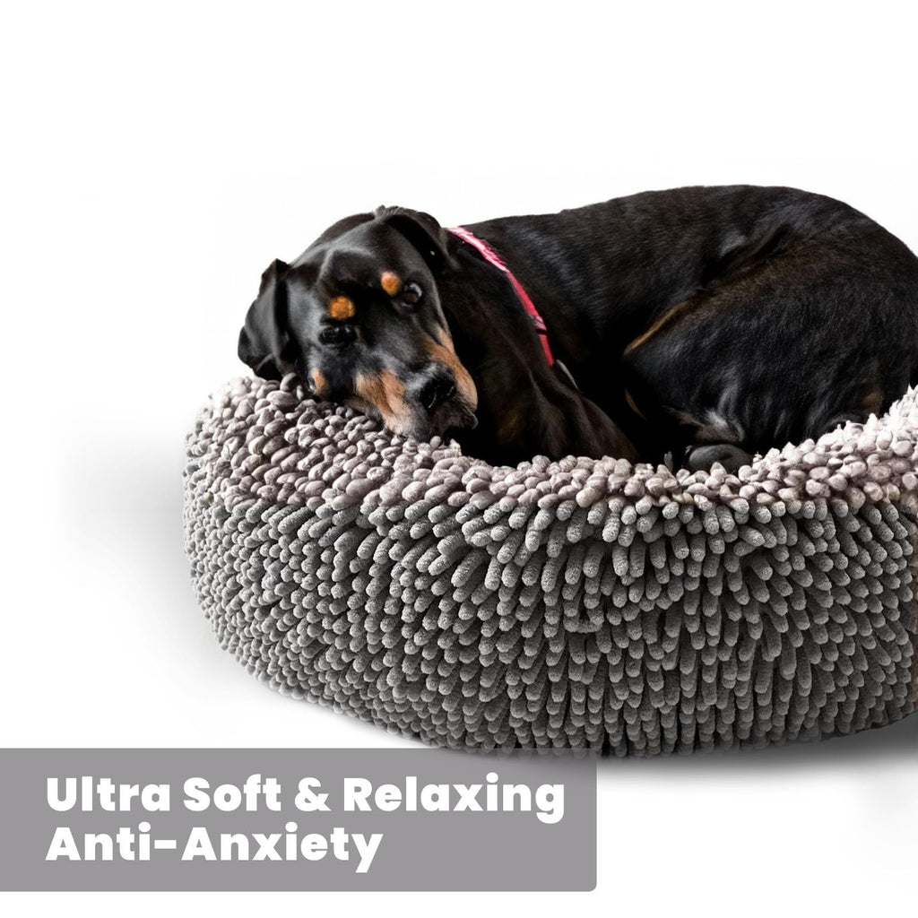 Soft Round Chenille Dog Bed with Removable Washable Cover Grey Medium G64059