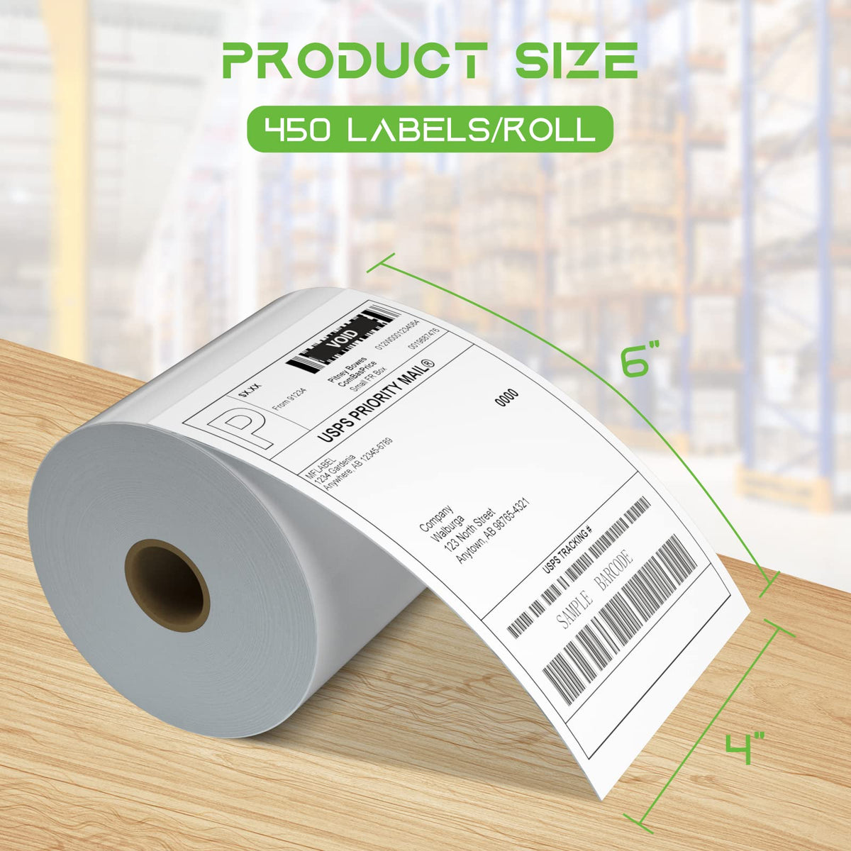 4x6 Direct Thermal Shipping Labels, 4 Rolls, 450 Labels/Roll E77564