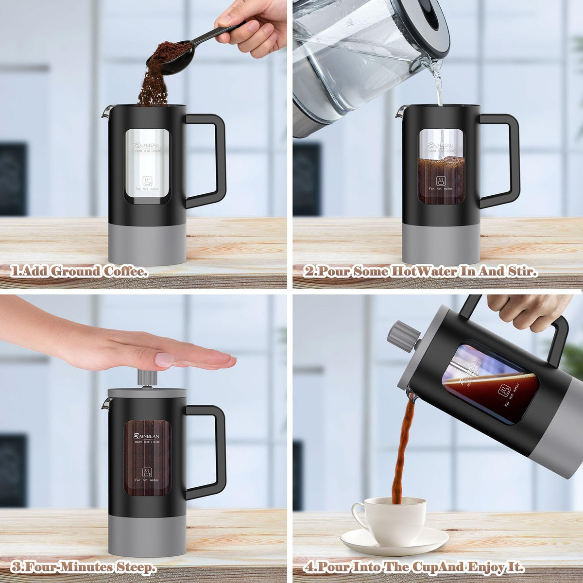 French Press Coffee and Tea Maker with Borosilicate Glass F5632