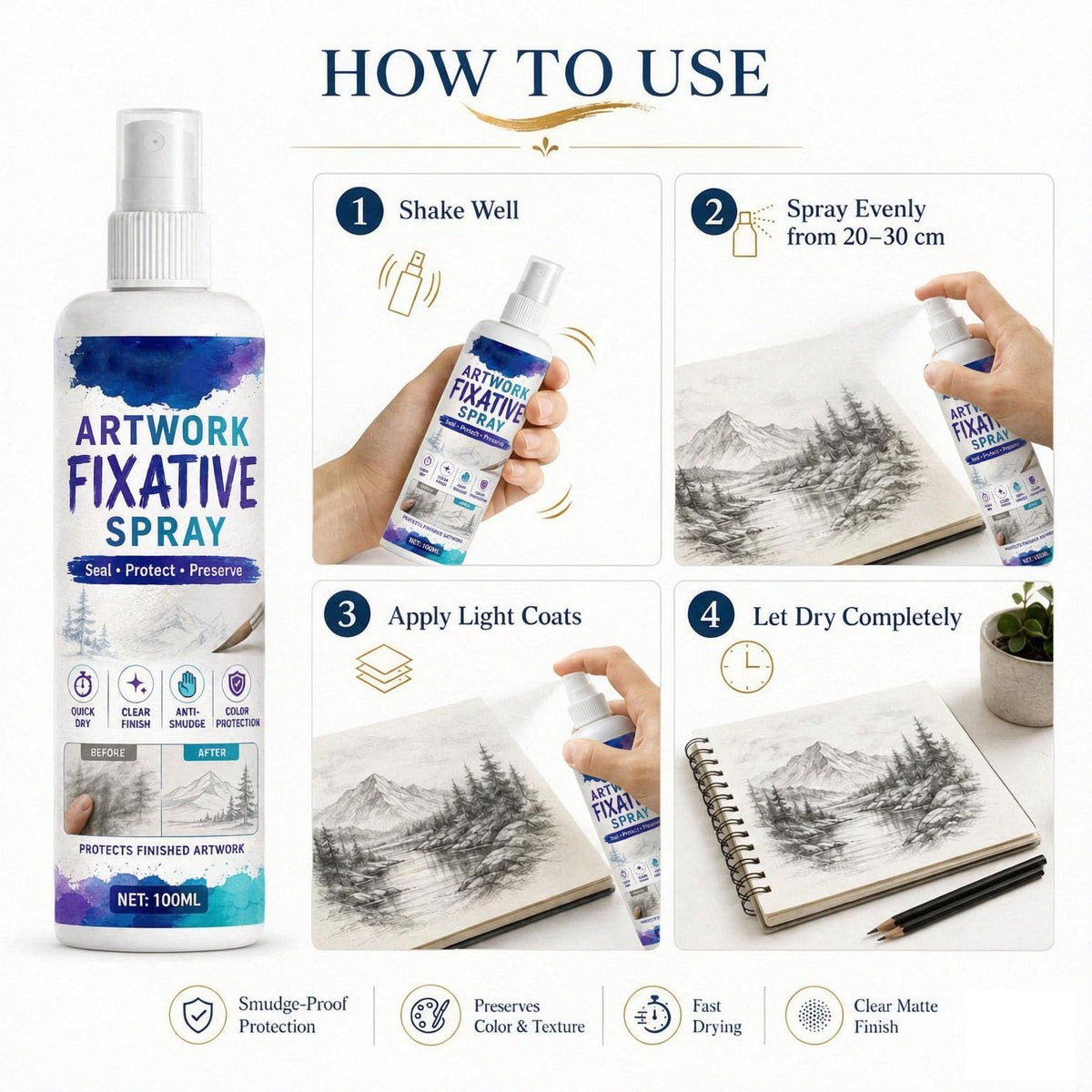 Quick-Dry Smudge-Proof Clear Matte Fixative Spray (7PCS) H165389