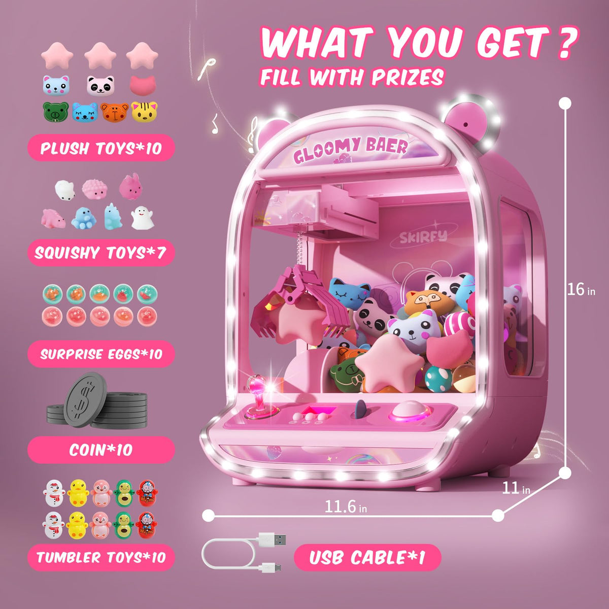 Large Claw Machine Arcade Toy with LED Light and Adjustable Sound M56740