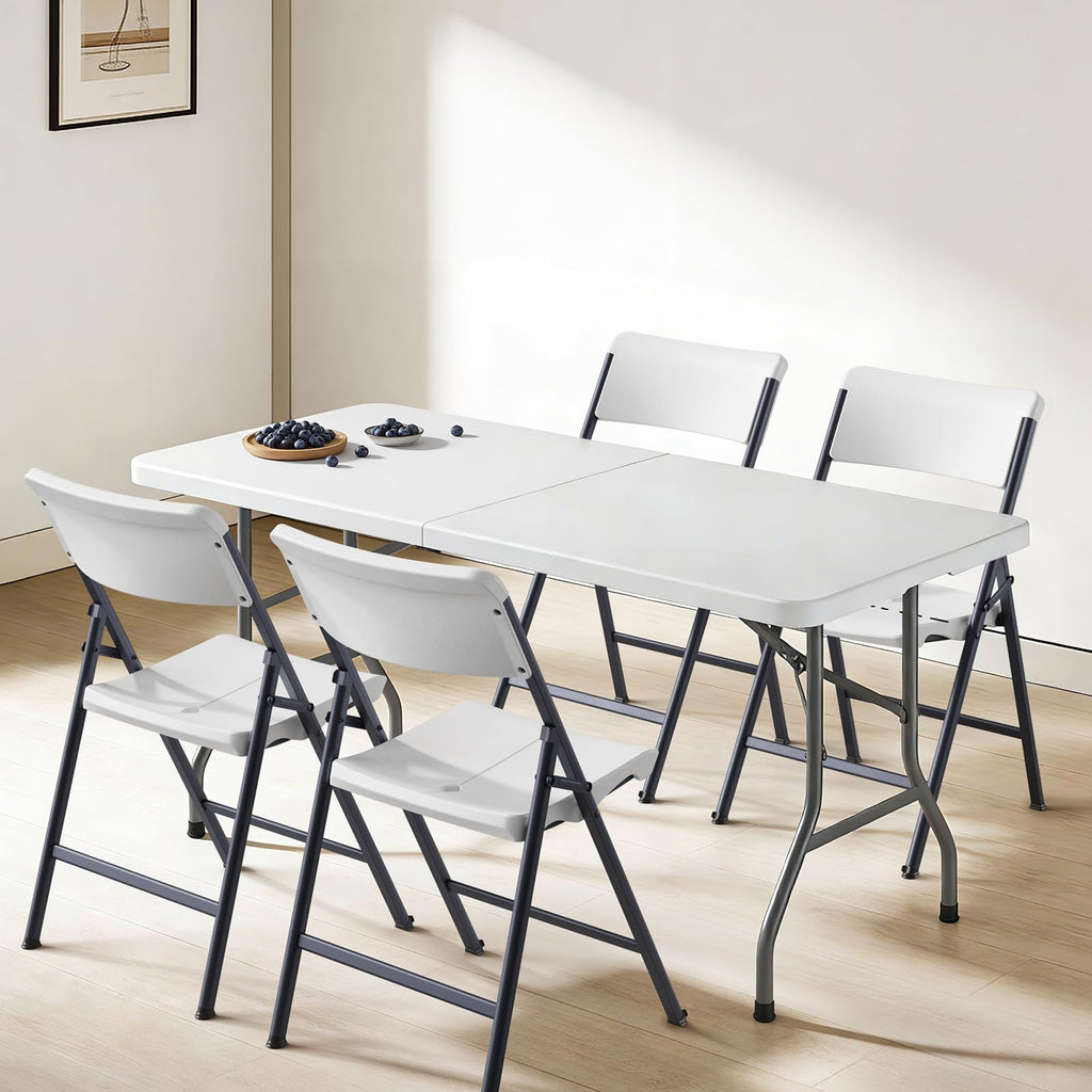 White 4 Pack Plastic Folding Chairs with Metal Frame U54902
