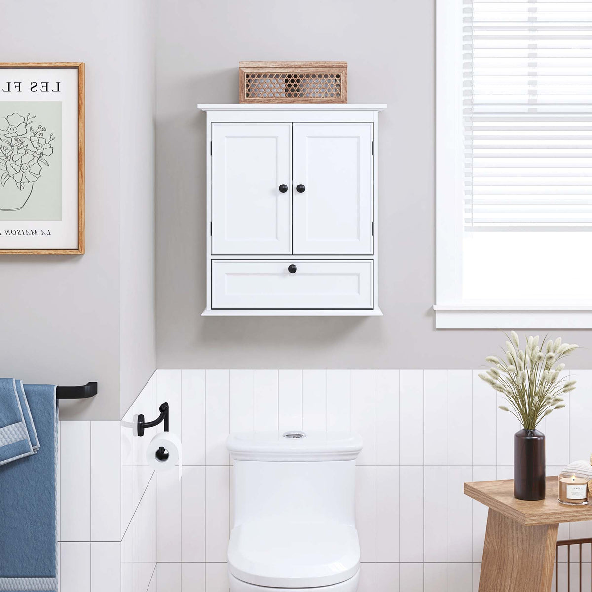 White Bathroom Wall Cabinet with Doors R4933