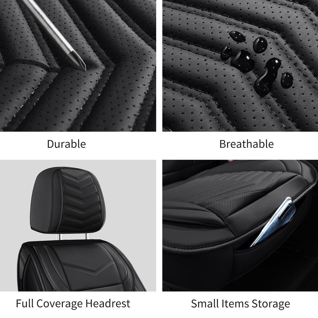 Black Nappa Leather Car Seat Covers Full Set E917028