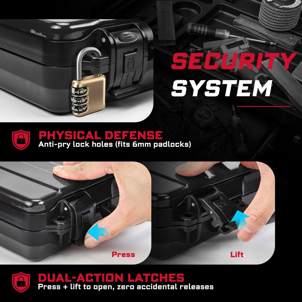Black Steel Tool Box with Safety Latch and Handle H192
