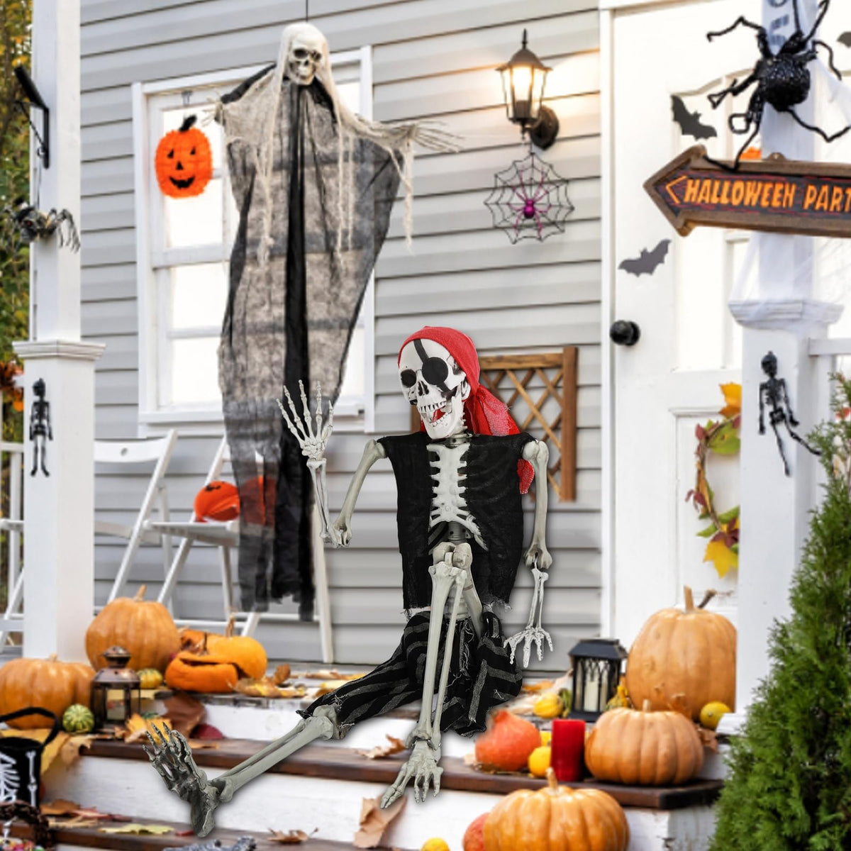 5.4Ft Posable Halloween Skeleton with Movable Joints H366